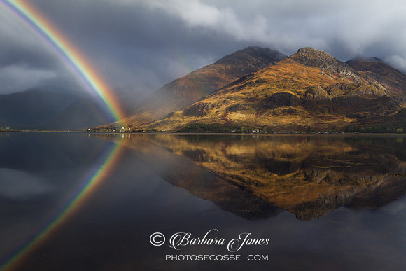 Loch Duich. Rainbow over Kintail . Scotland.