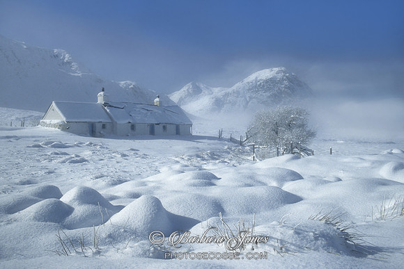 Blackrock Cottage in the Snow, Glen Coe, Scotland.