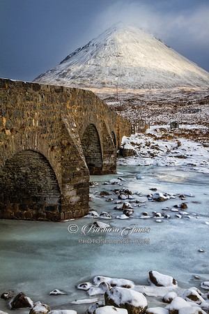 Glamaig, Sligachan Old Bridge in  Winter,  Skye Scotland.