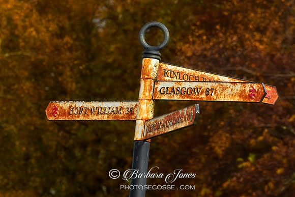 Rannoch Station Signpost Perthshire Scotland.