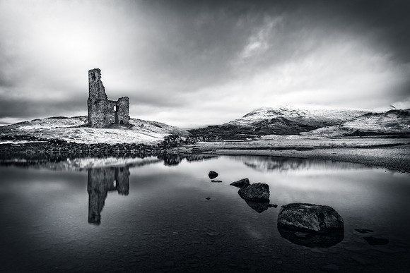 Ardvreck Castle and Quinag Loch Assynt, Scotland.