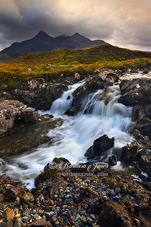 Sligachan Waterfall and Sgurr Nan Gillean Autumn. Isle of Skye. Scotland.
