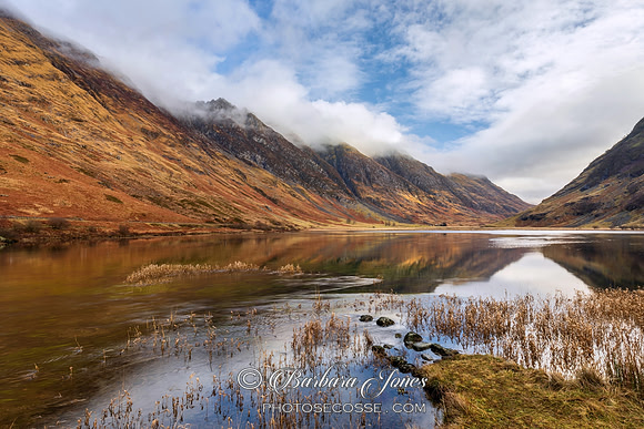 Loch Achtriochtan Misty Reflections Glencoe Scotland.