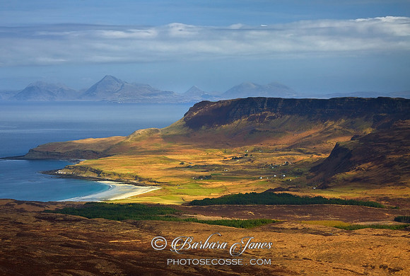 Sgurr of Eigg. View of Cleadale and Skye. Isle of Eigg. Small Isles. Scotland.