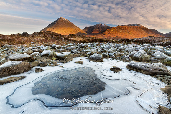 Sligachan. Red Hills and Ice pool. Isle of Skye. Scotland.