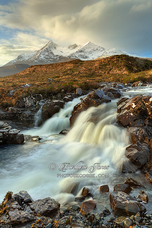 Sgurr Nan Gillean. Waterfall in February. Isle of Skye. Scotland.