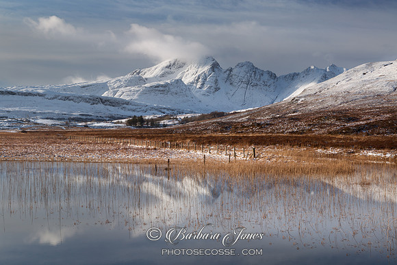 Blaven, snow and reflection. Lochan Cill Chriosd. Isle of Skye. Scotland.