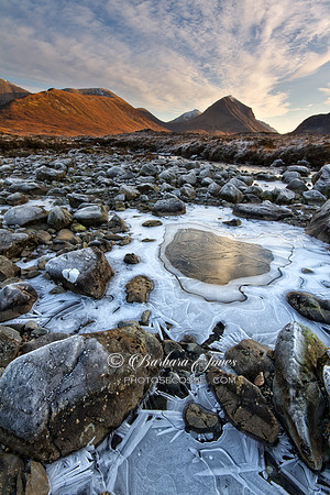 Marsco in Winter and the River Sligachan. Isle of Skye. Scotland.