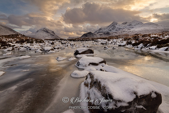 Sligachan River, frozen at Christmas. Isle of Skye. Scotland.