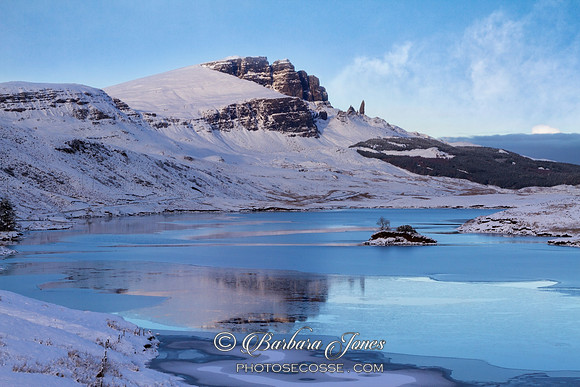 Old Man of Storr, snow. Loch Fhada. Trotternish. Isle of Skye. Scotland.