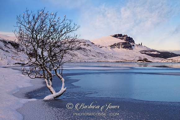 Old man of Storr and Loch Fhada in Winter, Isle of Skye, Scotland.