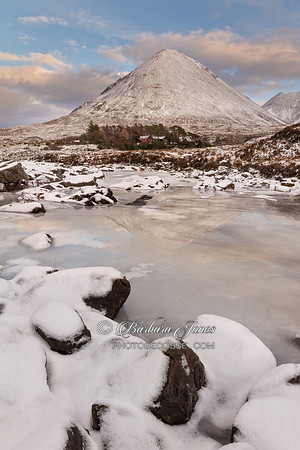 Glamaig, Sligachan, reflected in the ice. Isle of Skye. Scotland.