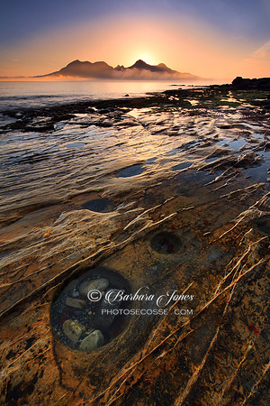 Laig Bay Sunset and Mist Isle of Eigg Scotland.