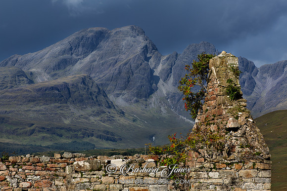 Kilchrist Ruin and Blaven . Strath Suardal. Isle of Skye. Scotland.