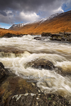 Glen Etive River in Spate Scottish Highlands.