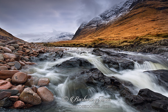 Glen Etive River in January Alltchaorunn Scottish Highlands.