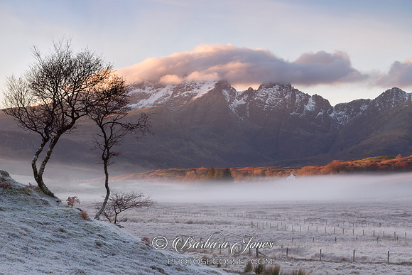 Blaven as Sun sets. Winter Mist. Torrin. Isle of Skye. Scotland.