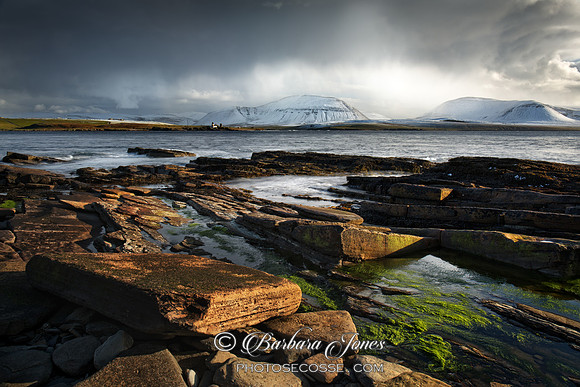 Hoy from Warebeth. Snow Flurries. Mainland Orkney. Northern Isles. Scotland.