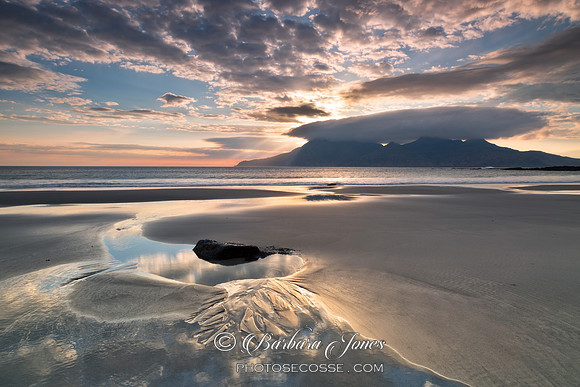 Camus Sgiotaig. Singing Sands. Sgurr of Eigg view. Isle of Eigg. Scotland.