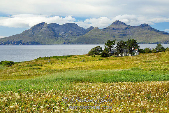 Isle of Eigg, Summer view to Rum, Small Isles Scotland.