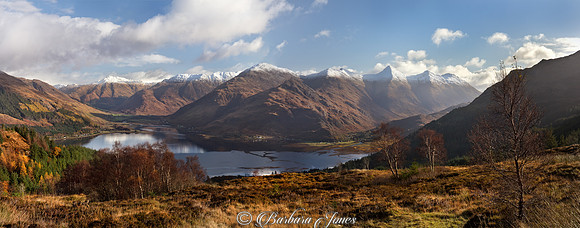 Five Sisters of Kintail. Pano from Mam Ratagan. Highland Scotland.