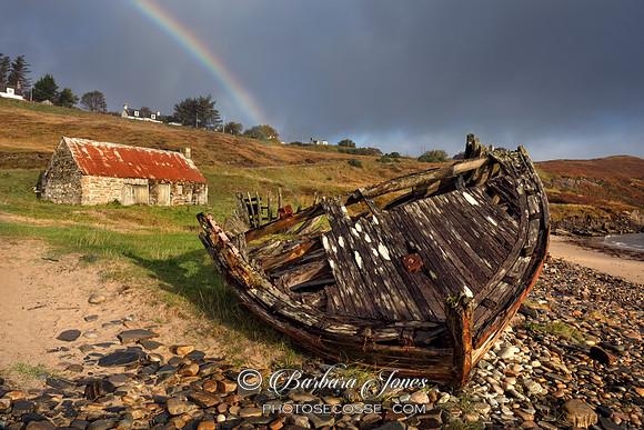 Talmine Beach Reaper Wreck and Rainbow Sutherland Scotland.