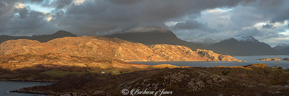 Torridon Pano. Loch Shieldaig.  60in x 20in. Wester Ross. Scottish Highlands.