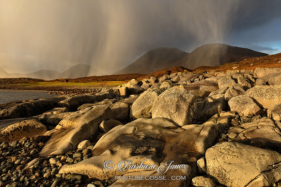 Camus Malag Red Cuillin Hail Shower Skye, Scotland.
