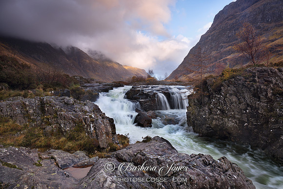 Glen Coe. River Coe at Sunset. Highland Scotland.