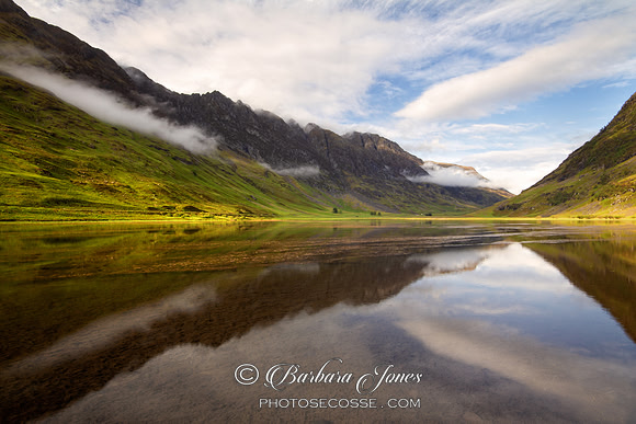 Loch Achtriochtan.  Evening light and reflection. Glen Coe. Scotland.