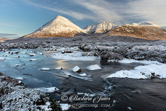 Glamaig and Red Cuillin River Sligachan Skye Scotland.