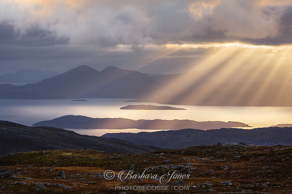 Applecross Bealach na Ba Sunbeams at Sunset NC500 Scotland.
