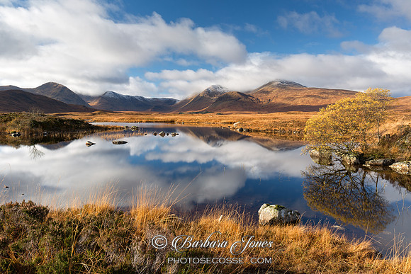 Blackmount. Lochan Na h-Achlaise Autumn Reflections. Rannoch Moor. Scotland.