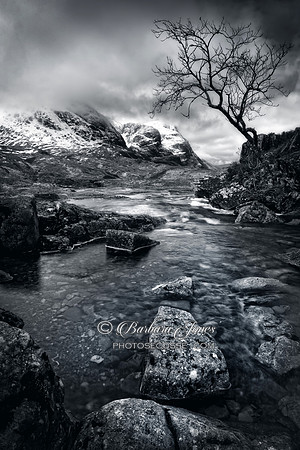 Glen Coe Three Sisters View in Mono Scotland
