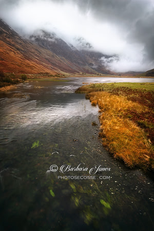 Loch Achtriochtan. Glen Coe. Aonach Eagach Mist. Scotland.