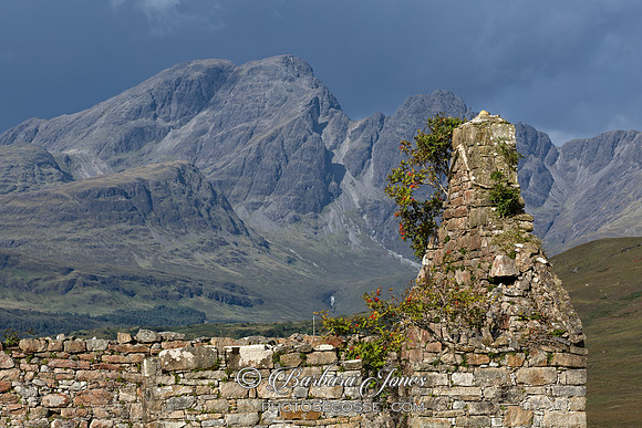Kilchrist Ruin and Blaven . Strath Suardal. Isle of Skye. Scotland.