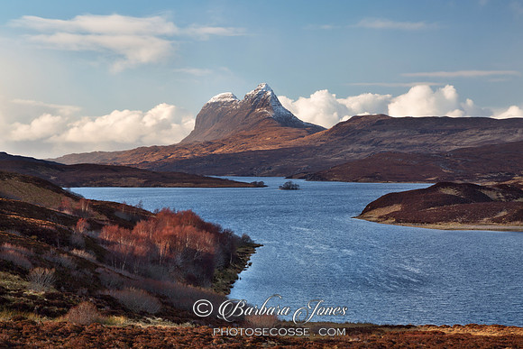 Suilven Cam Loch Winter Sun Scotland.