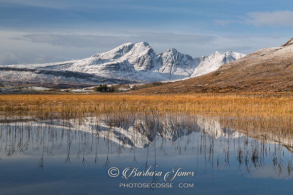 Blaven Reflection. Golden Reeds. Skye. Scotland.