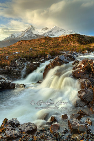Sgurr Nan Gillean. Waterfall in February. Isle of Skye. Scotland.