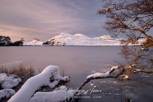 Loch Cùl Dromannan Winter Sunset Inverpolly Scotland.