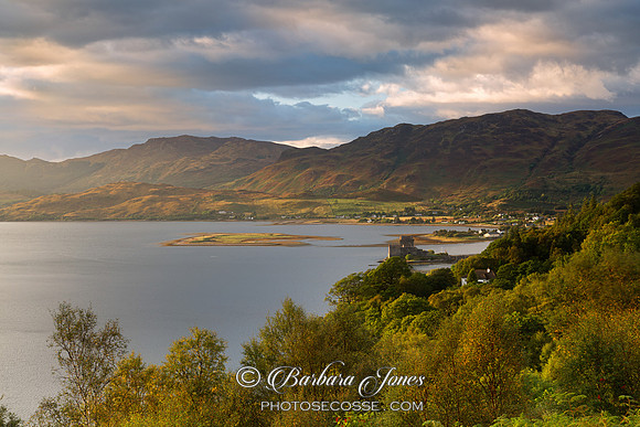 Loch Duich and Eilean Donan Castle from Carr Brae. Skye and Lochalsh. Scotland.