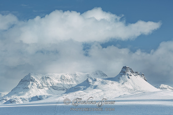 Coigach. Cul Mor and Stac Pollaidh. Snow Scene. N.W. Geopark. Scotland.