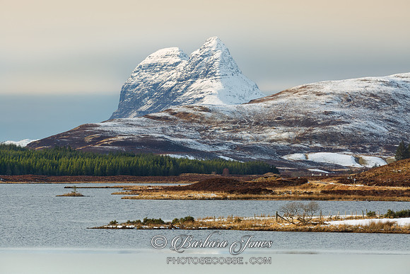 Suilven across Loch Borralan in Winter. Assynt. Scotland.