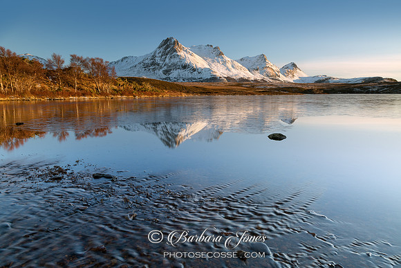 Ben Loyal. Lochan Hakel. Evening Sun. Winter. Tongue. Sutherland. Scotland.