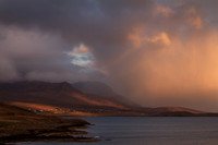 Achiltibuie from Polbain, stormy light at sunset. Scotland.
