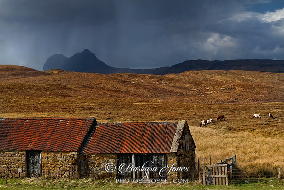 Suilven from Elphin Byre NW Geopark Scotland.