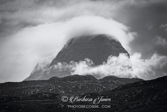 Suilven and mist. Assynt. Mono. Highlands of Scotland.