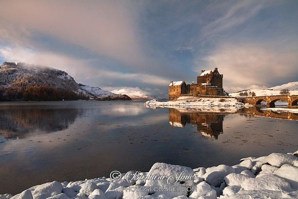 Eilean Donan Castle. Snow. Loch Duich. Scotland.