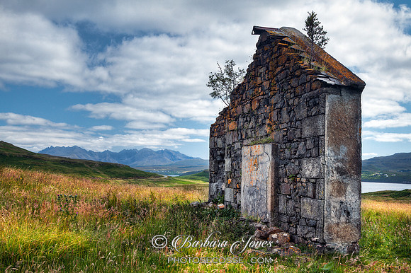 Ruin at Struan. View to the Cuillin. Isle of Skye. Scotland.