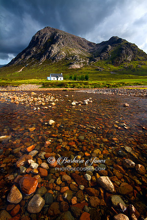 Glen Coe. Lagangarbh and Buachaille Etive Mòr. River Coupall.  Scotland.